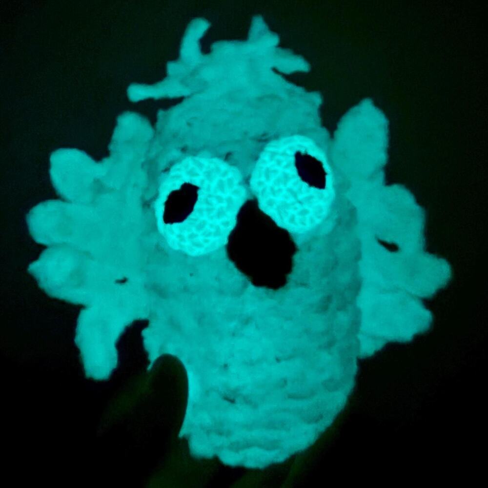 Handmade Owl Plushie, Velvet Ornament, Glow In The Dark, Cottagecore Home Decor